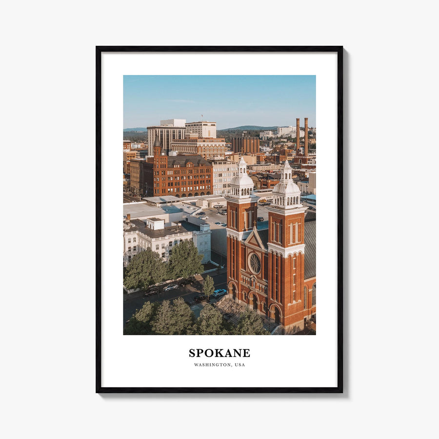 Spokane colorful classic poster of Washington, USA – vertical wall art, unframed print shown in interior mockup