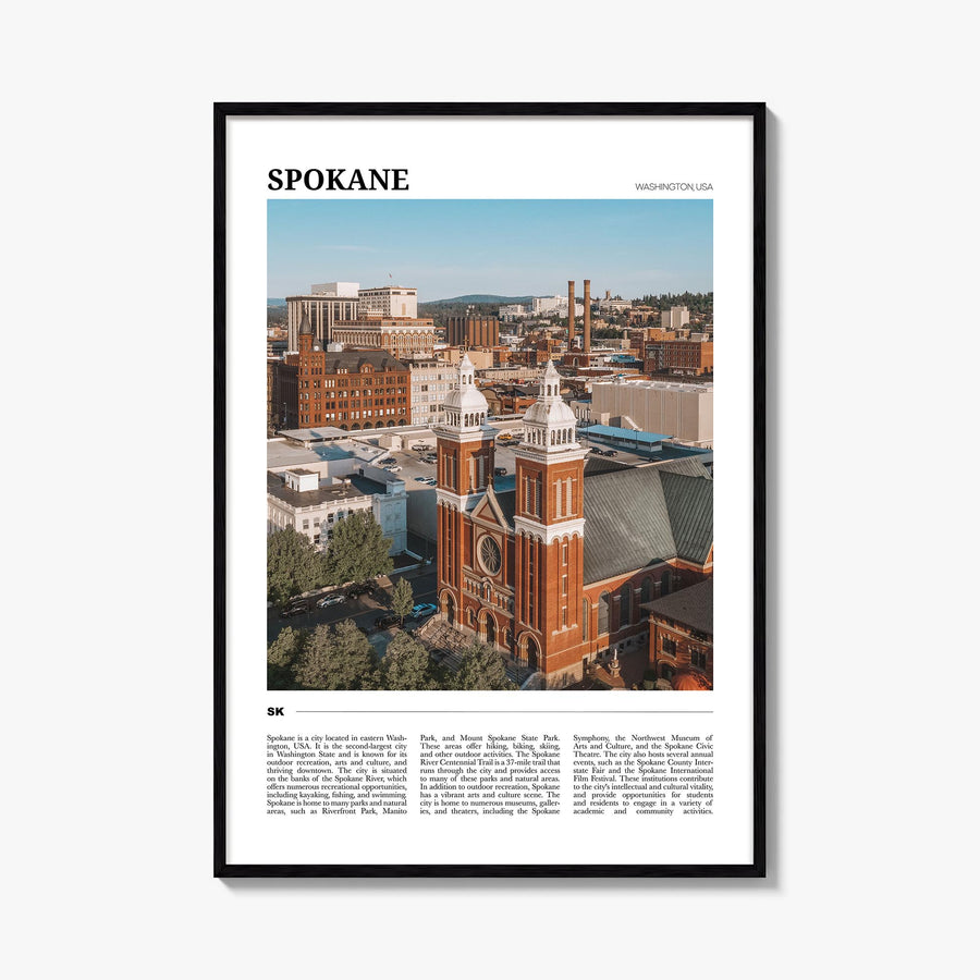 Spokane colorful travel poster of Washington, USA – vertical wall art, unframed print shown in interior mockup