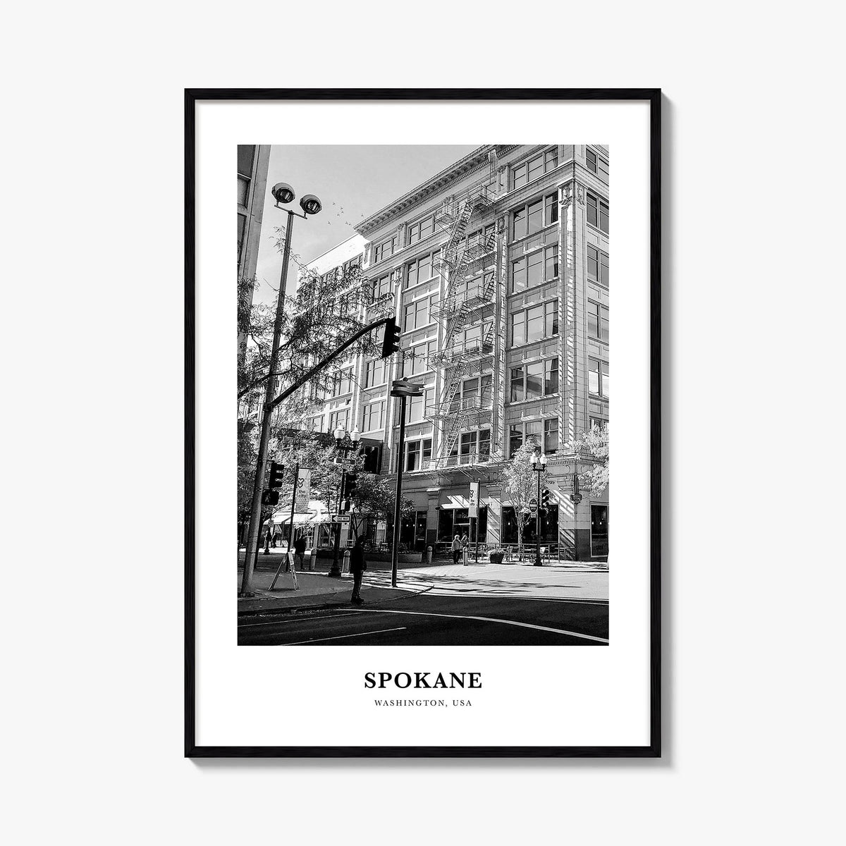 Spokane no. 1 black & white classic poster of Washington, USA – vertical wall art, unframed print shown in interior mockup