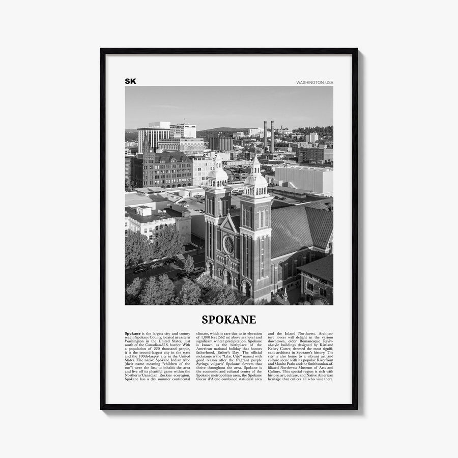 Spokane no. 1 black & white newspaper poster of Washington, USA – vertical wall art, unframed print shown in interior mockup