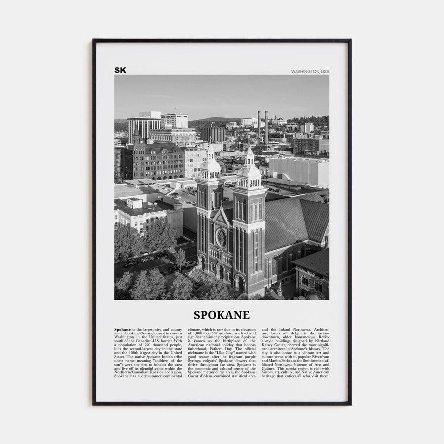 Spokane No 1 Poster Black Metal / 8x12 in Nbourhood Travel B&W Poster