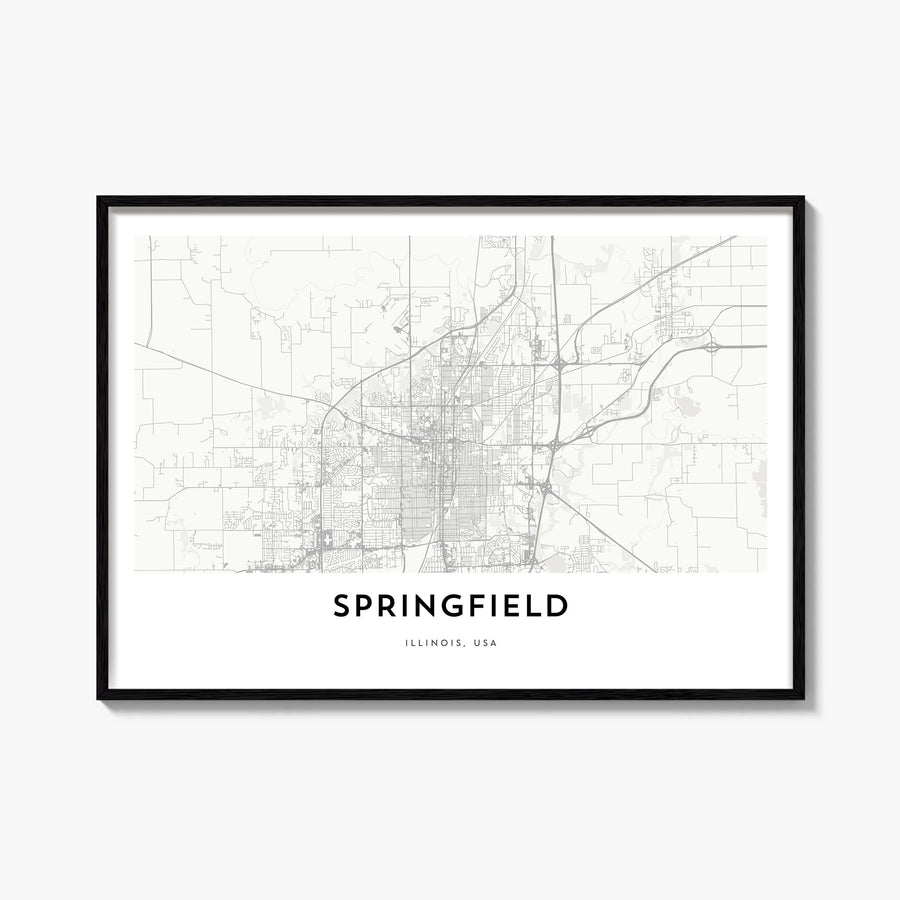 Springfield, Illinois black & white map poster of Illinois, USA – horizontal wall art, unframed print shown in interior mocku