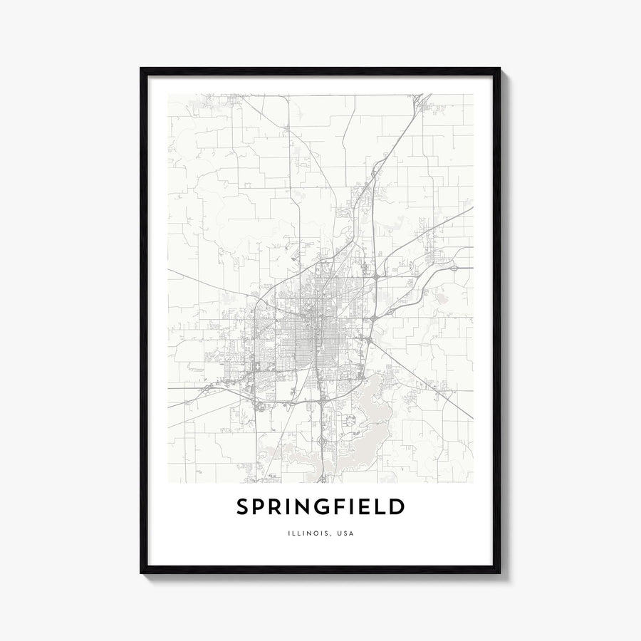 Springfield, Illinois black & white map poster of Illinois, USA – vertical wall art, unframed print shown in interior mockup