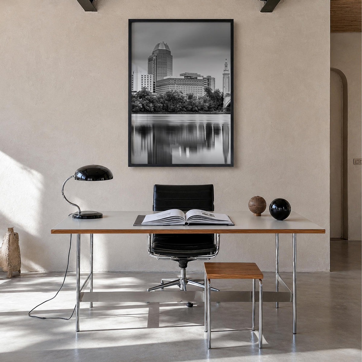 Springfield, Massachusetts black & white photo poster of Massachusetts, USA – vertical wall art in black wood frame, hanging 