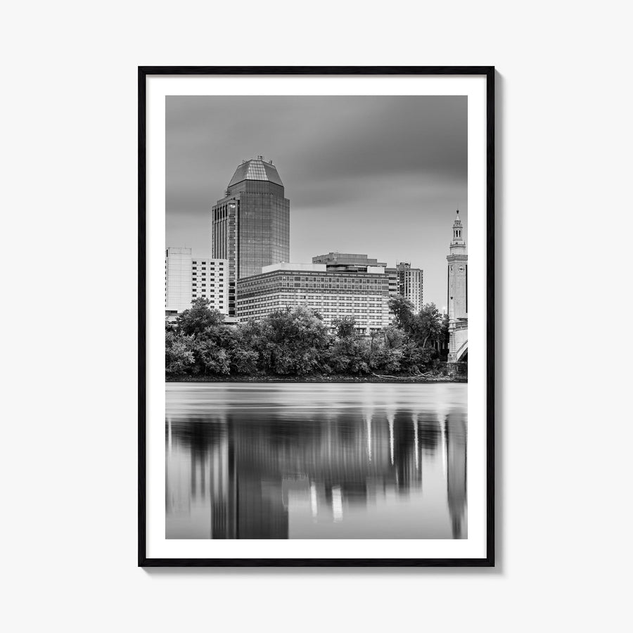 Springfield, Massachusetts black & white photo poster of Massachusetts, USA – vertical wall art, unframed print shown in inte