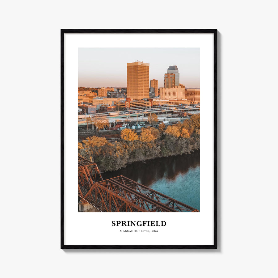 Springfield, Massachusetts colorful classic poster of Massachusetts, USA – vertical wall art, unframed print shown in interio