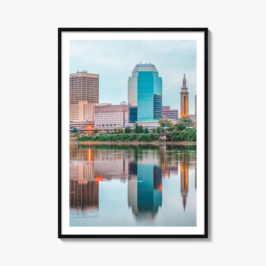 Springfield, Massachusetts colorful photo poster of Massachusetts, USA – vertical wall art, unframed print shown in interior 