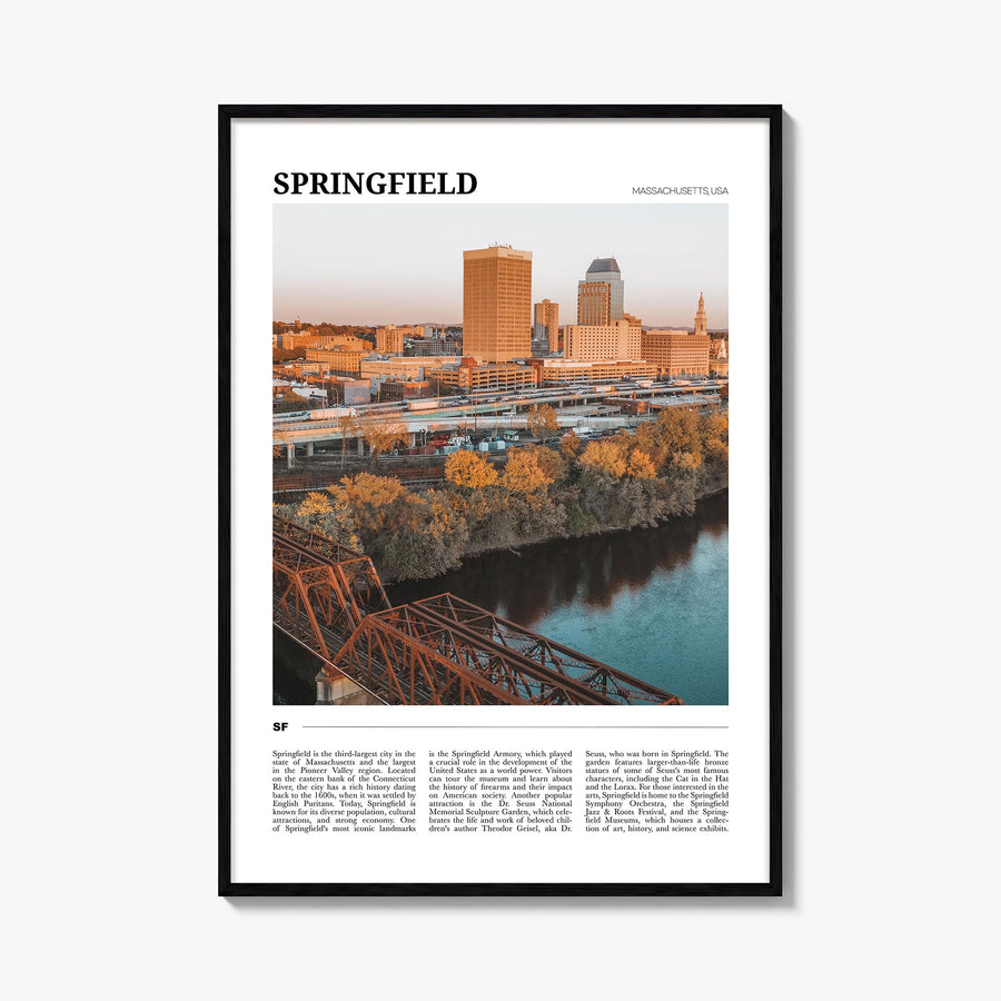 Springfield, Massachusetts colorful travel poster of Massachusetts, USA – vertical wall art, unframed print shown in interior