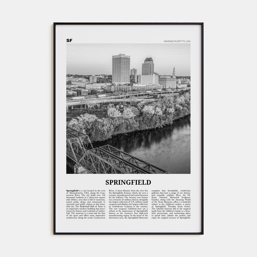 Springfield, Massachusetts Poster Black Metal / 8x12 in Nbourhood Travel B&W Poster