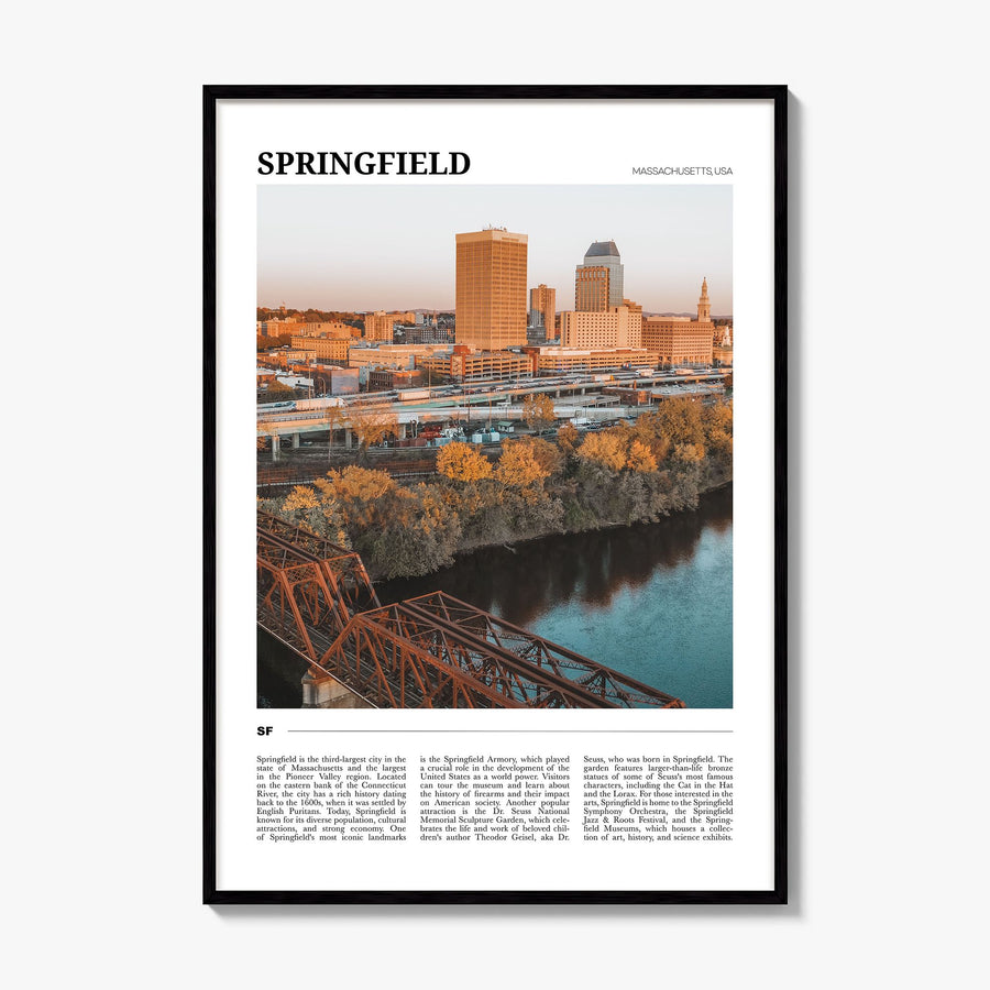 Springfield, Massachusetts Travel Poster, framed poster mockup