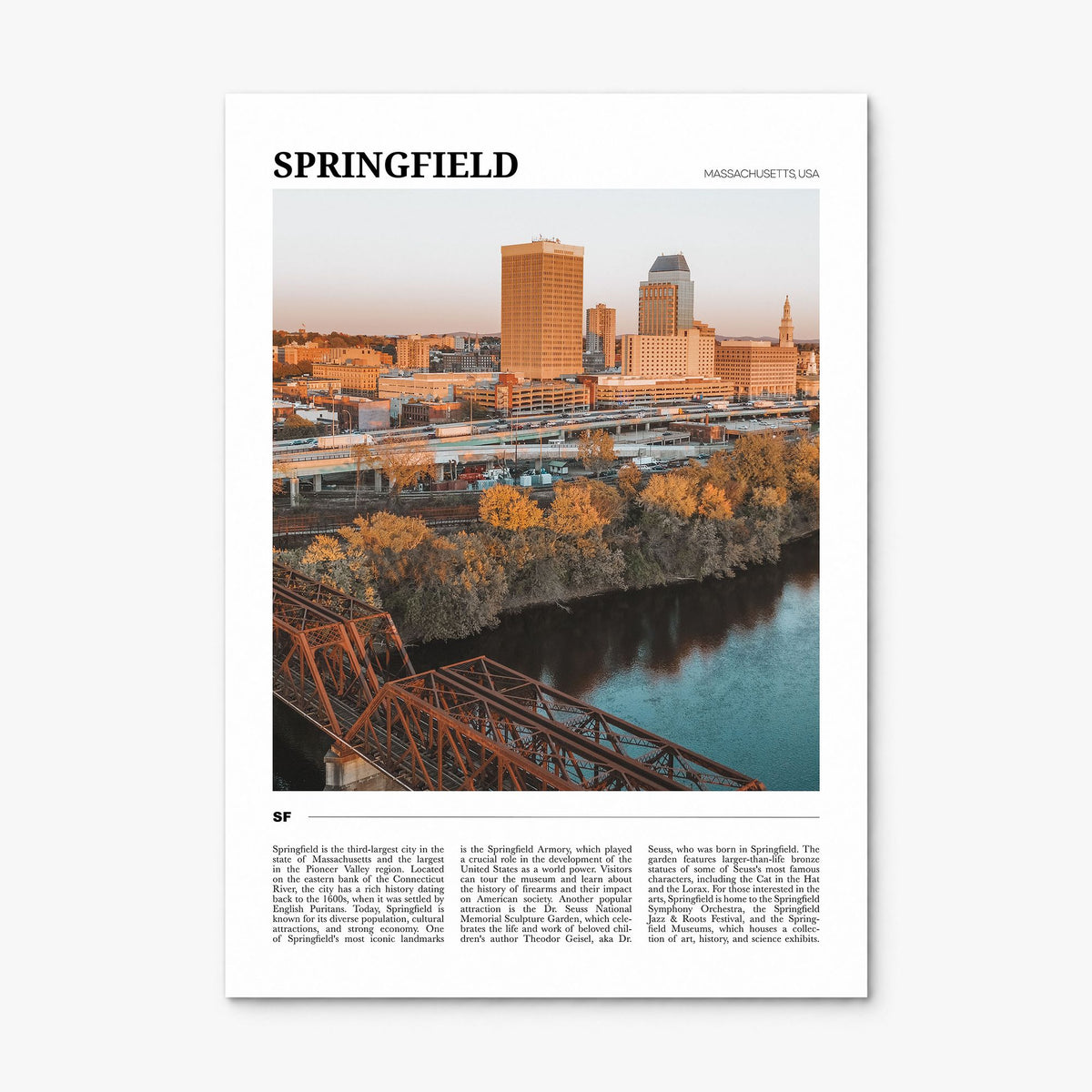 Springfield, Massachusetts Travel Poster, print only (unframed)