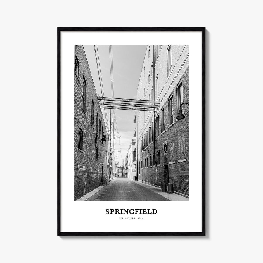 Springfield, Missouri black & white classic poster of Missouri, USA – vertical wall art, unframed print shown in interior moc