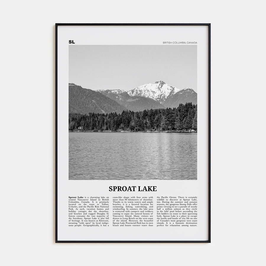 Sproat Lake Poster Black Metal / 8x12 in Nbourhood Travel B&W Poster