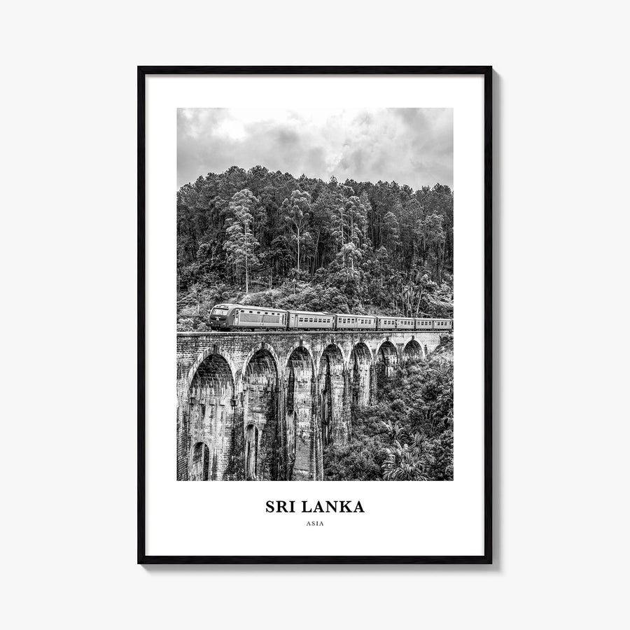 Sri Lanka black & white classic poster of Asia – vertical wall art, unframed print shown in interior mockup