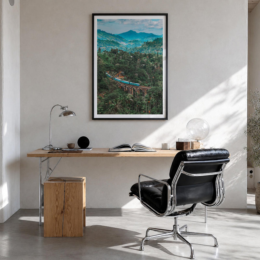 Sri Lanka colorful photo poster of Asia – vertical wall art in black wood frame with white border, hanging on wall
