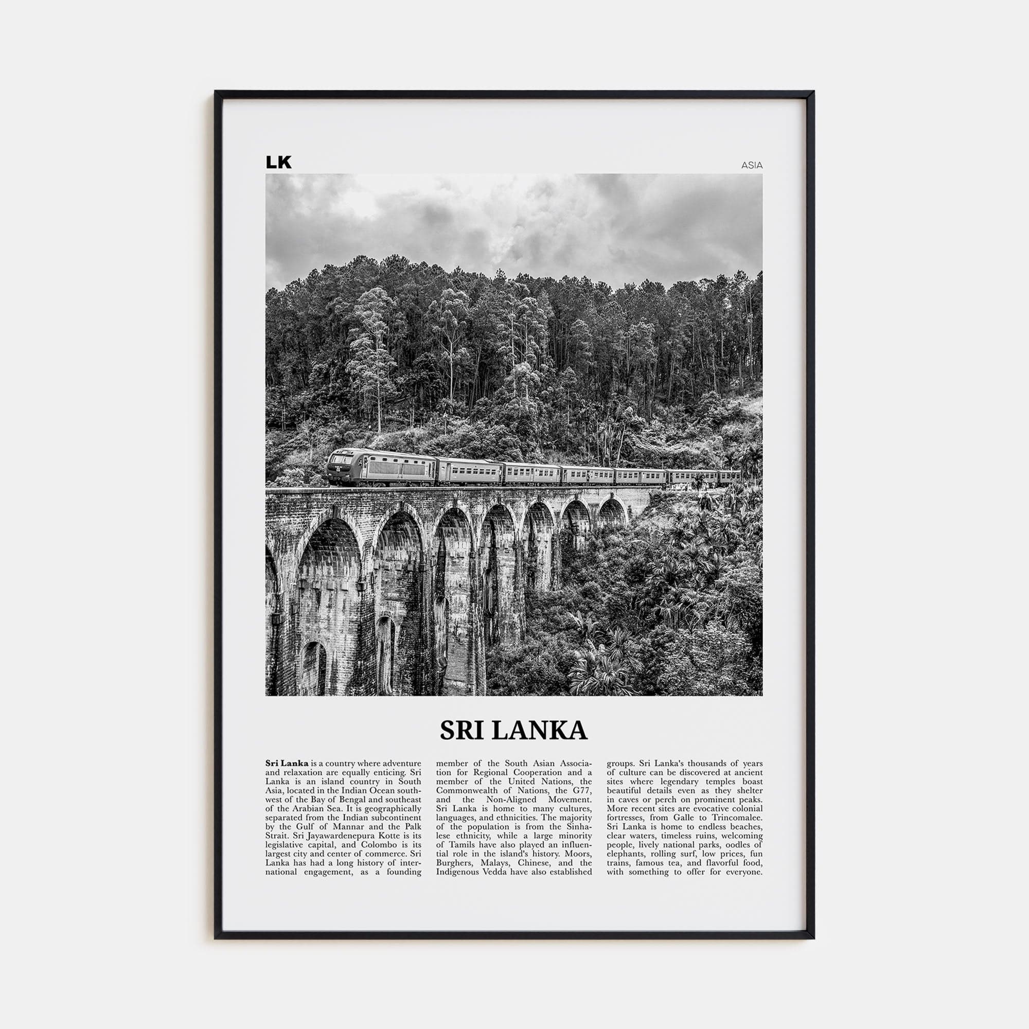 Sri Lanka Poster Black Metal / 8x12 in Nbourhood Travel B&W Poster