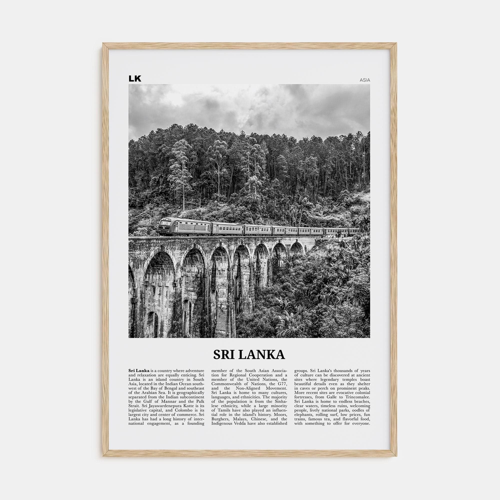 Sri Lanka Poster Natural Wood / 8x12 in Nbourhood Travel B&W Poster