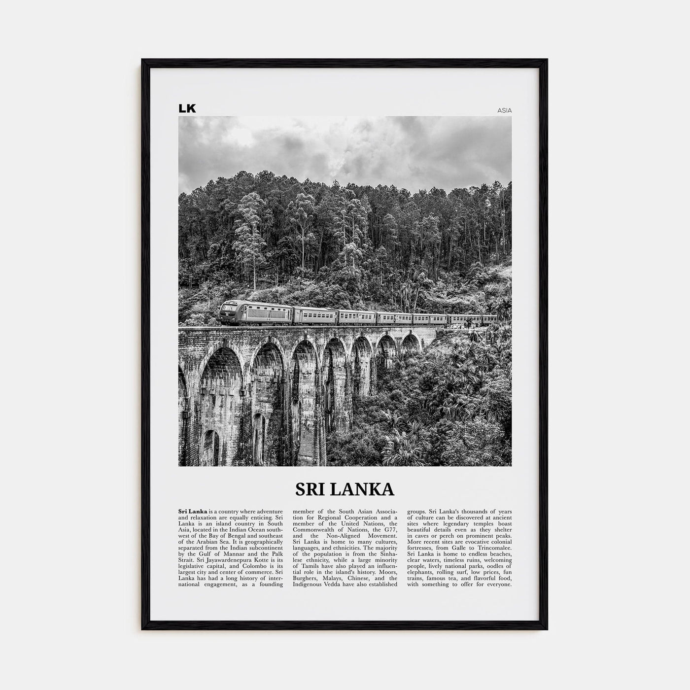 Sri Lanka Poster Black Wood / 8x12 in Nbourhood Travel B&W Poster