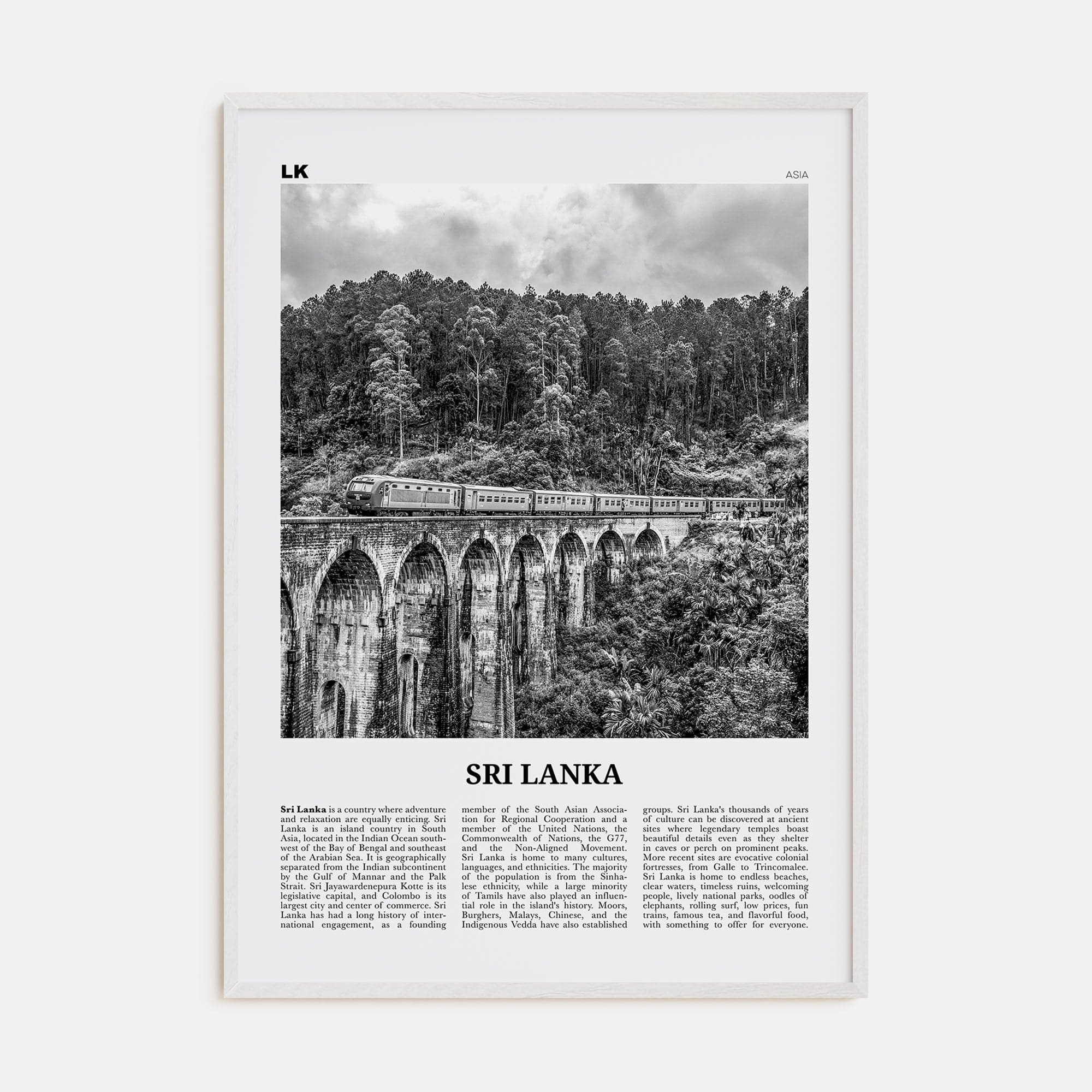 Sri Lanka Poster White Wood / 8x12 in Nbourhood Travel B&W Poster