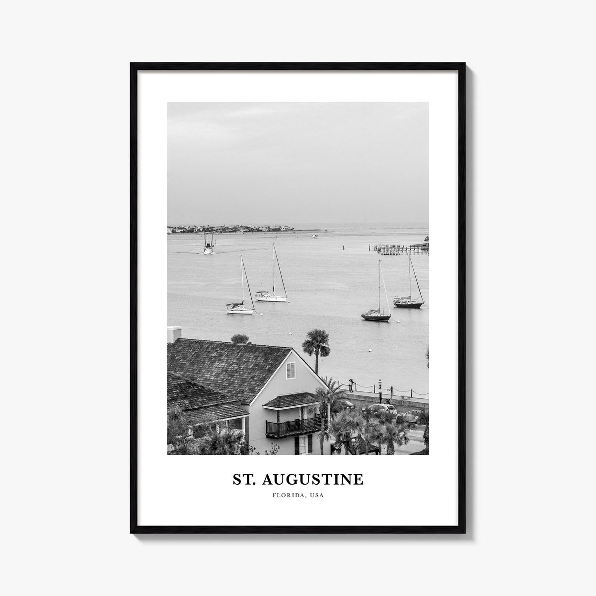St. Augustine no. 1 black & white classic poster of Florida, USA – vertical wall art, unframed print shown in interior mockup