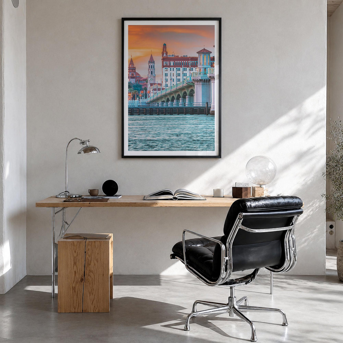 St. Augustine no. 1 colorful photo poster of Florida, USA – vertical wall art in black wood frame with white border, hanging 