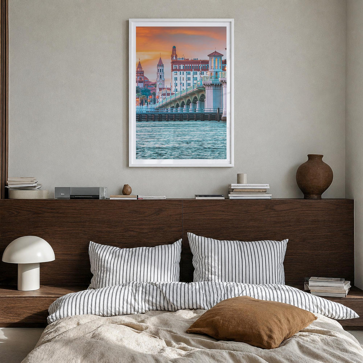 St. Augustine no. 1 colorful photo poster of Florida, USA – vertical wall art in white wood frame with white border, hanging 
