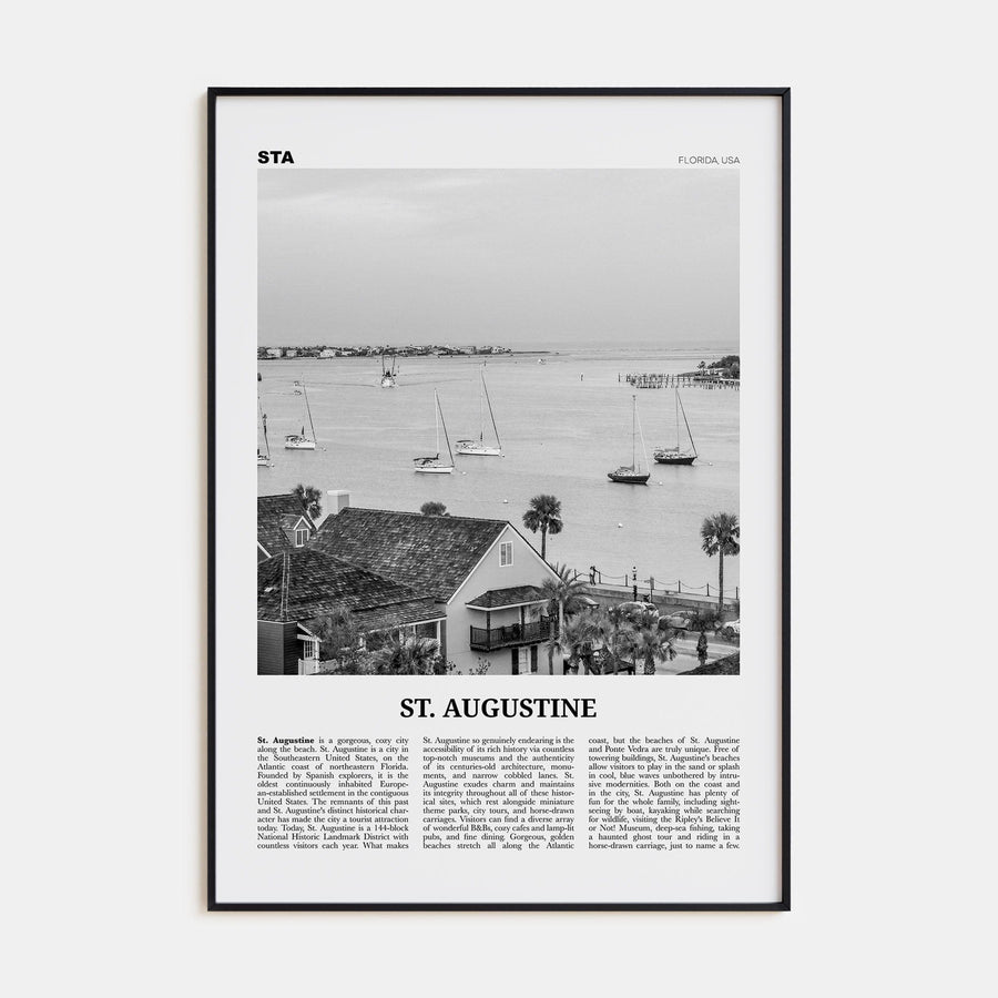 St. Augustine No 1 Poster Black Metal / 8x12 in Nbourhood Travel B&W Poster