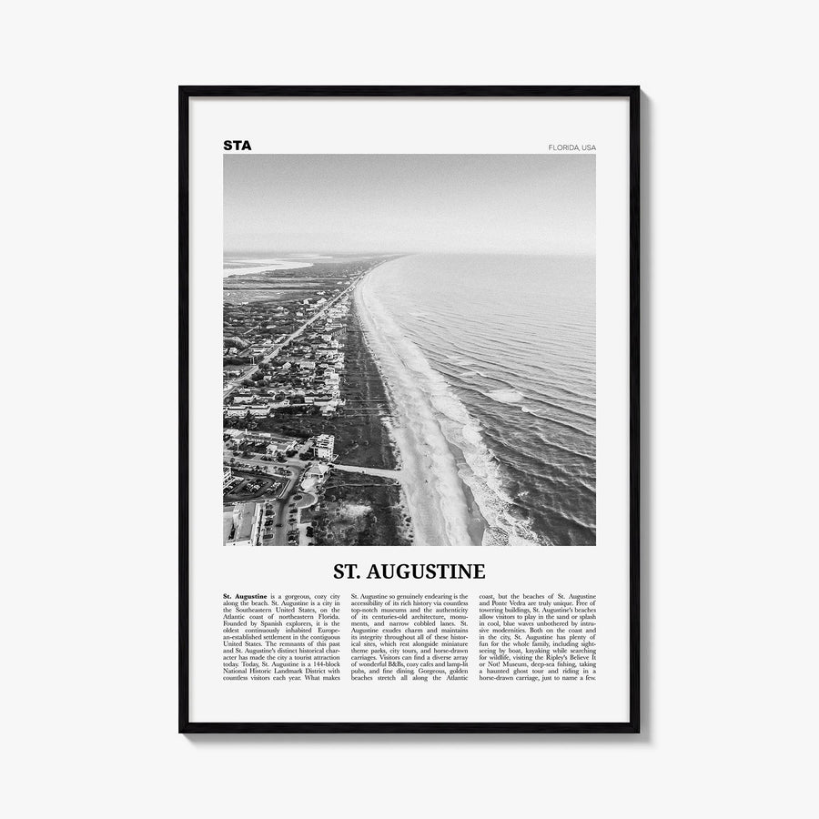 St. Augustine no. 2 black & white newspaper poster of Florida, USA – vertical wall art, unframed print shown in interior mock