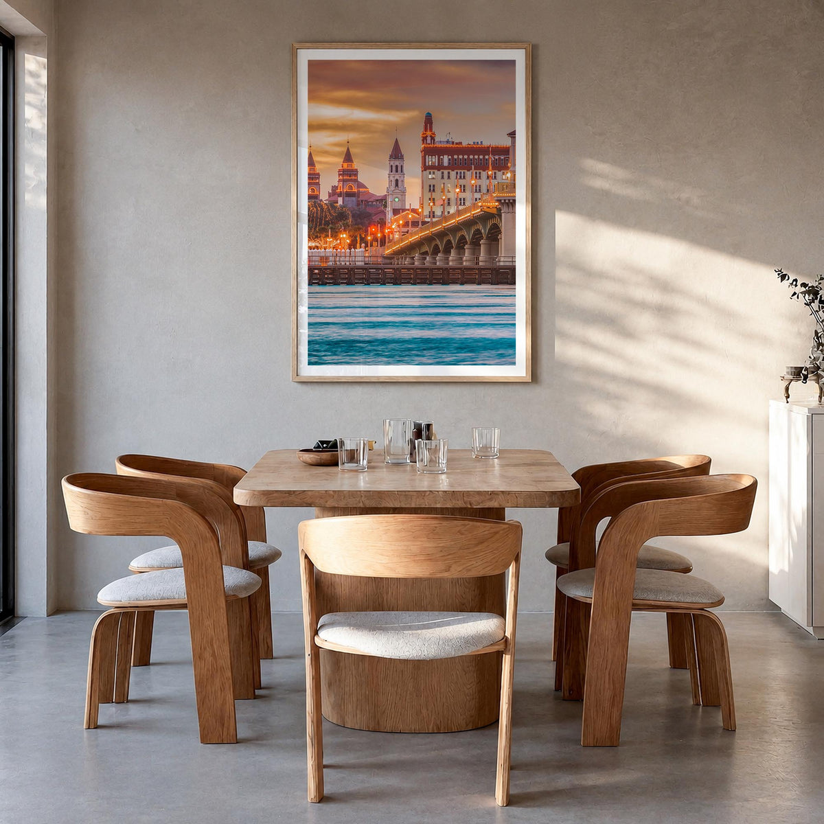 St. Augustine no. 2 colorful photo poster of Florida, USA – vertical wall art in natural wood frame with white border, hangin