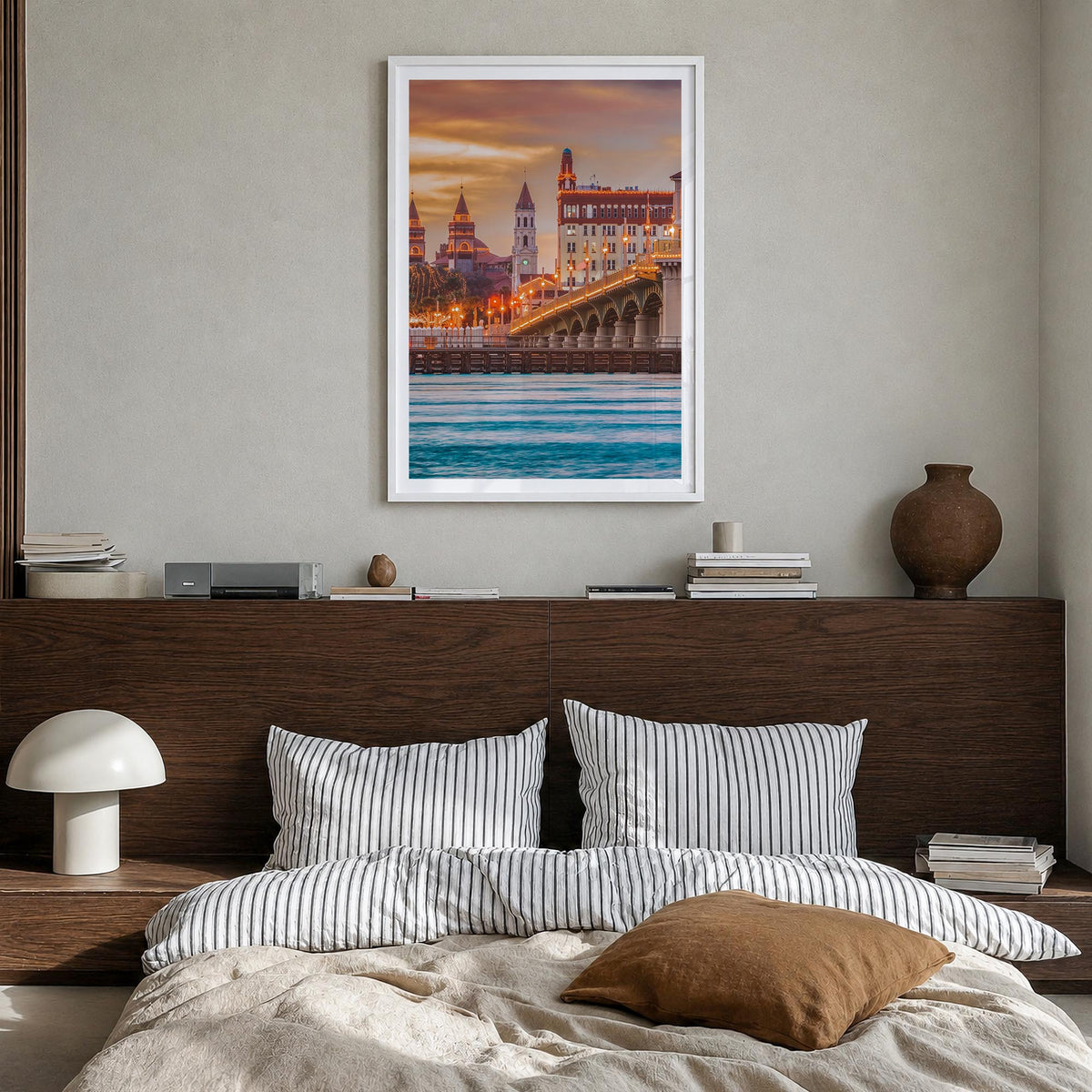 St. Augustine no. 2 colorful photo poster of Florida, USA – vertical wall art in white wood frame with white border, hanging 