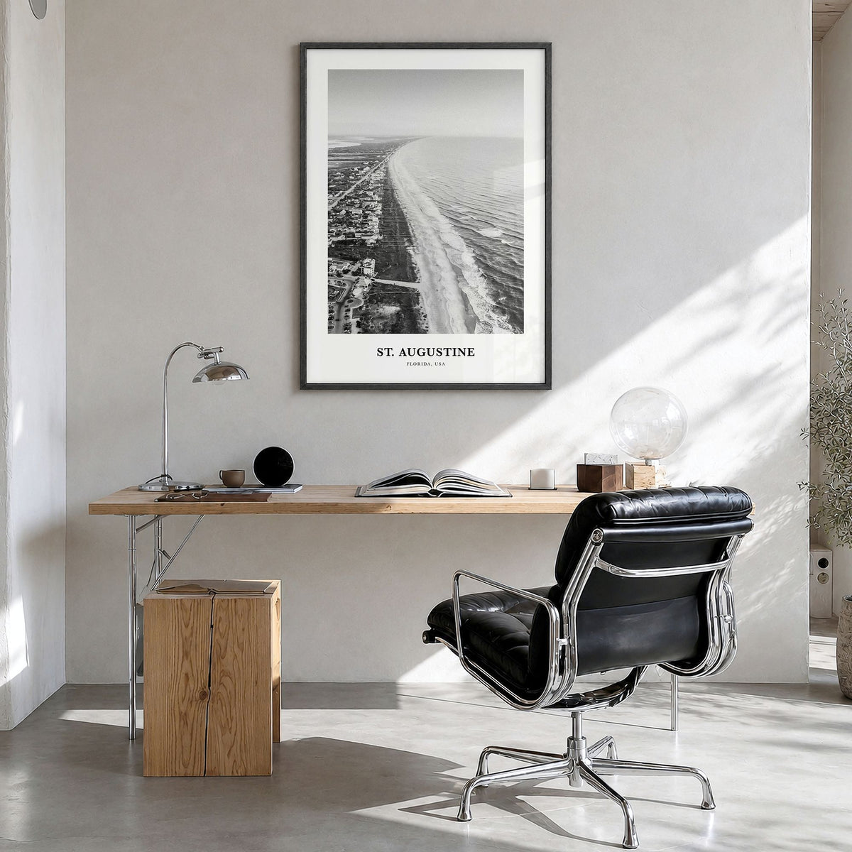St. Augustine Classic No 2 Poster in a black wood frame, hanging in a bright home office