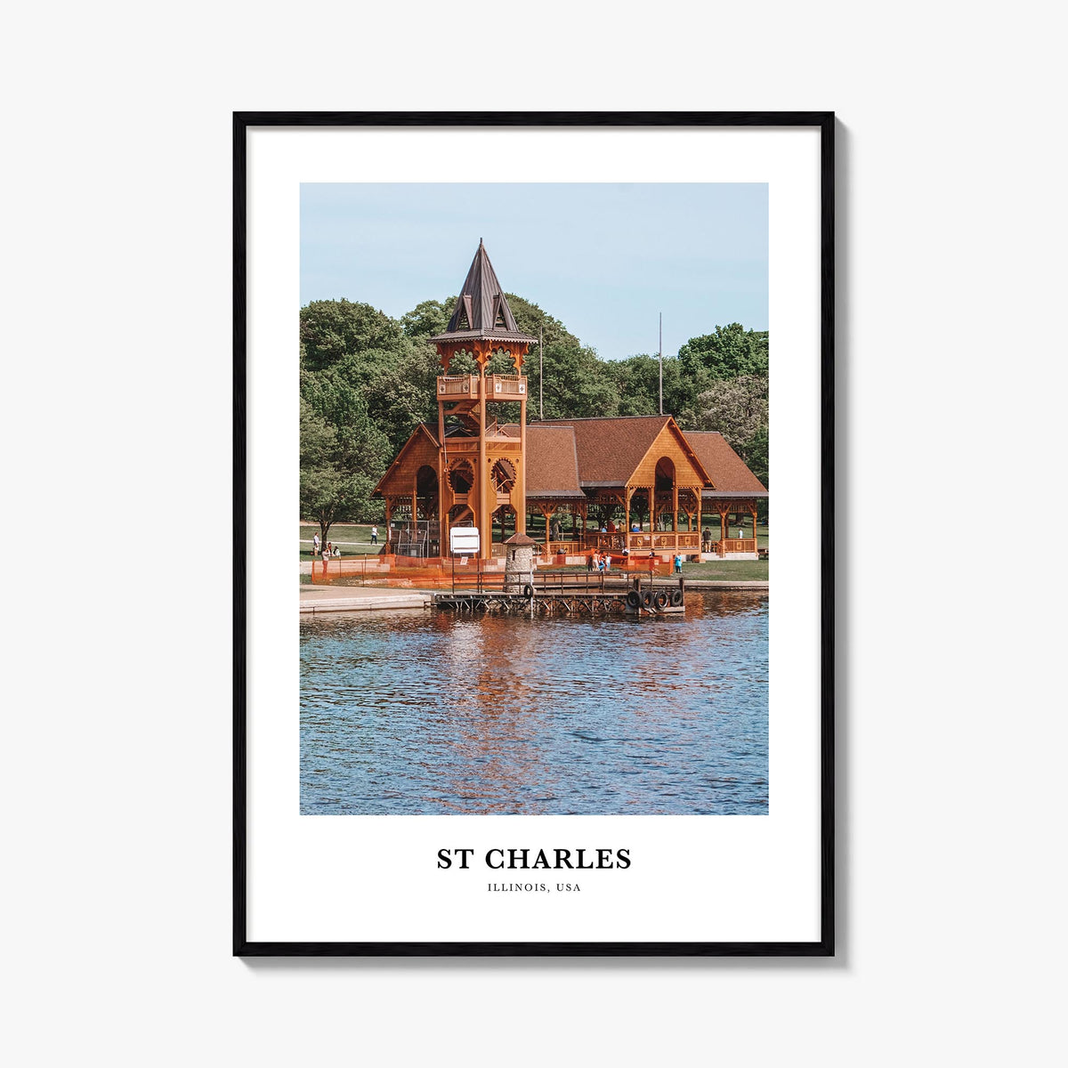 St. Charles, Illinois colorful classic poster of Illinois, USA – vertical wall art, unframed print shown in interior mockup