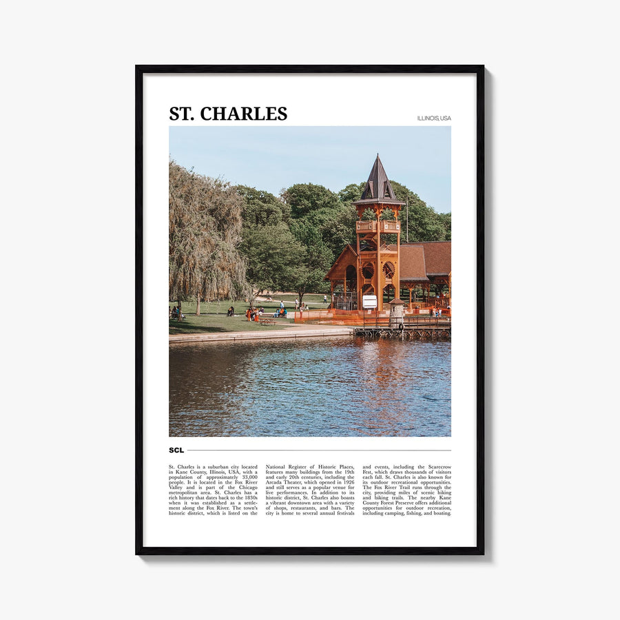 St. Charles, Illinois colorful travel poster of Illinois, USA – vertical wall art, unframed print shown in interior mockup