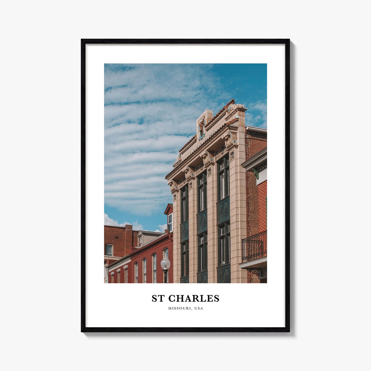 St. Charles, Missouri colorful classic poster of Missouri, USA – vertical wall art, unframed print shown in interior mockup