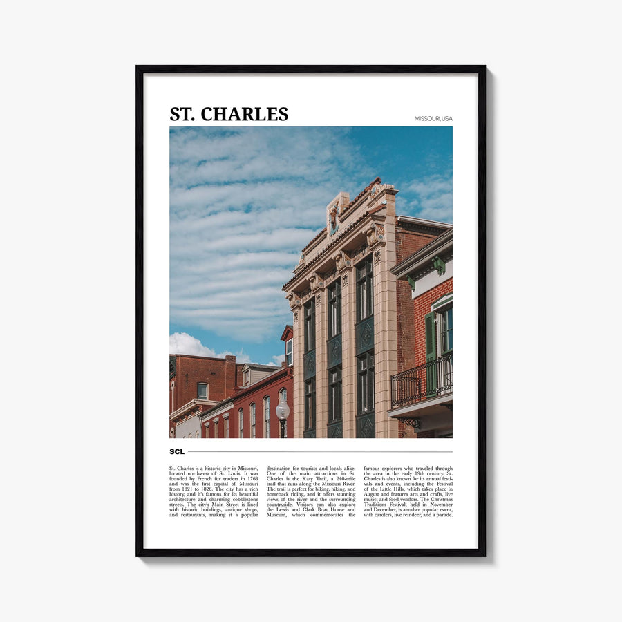St. Charles, Missouri colorful travel poster of Missouri, USA – vertical wall art, unframed print shown in interior mockup