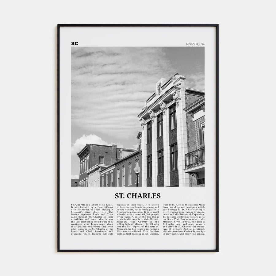 St. Charles, Missouri Poster Black Metal / 8x12 in Nbourhood Travel B&W Poster