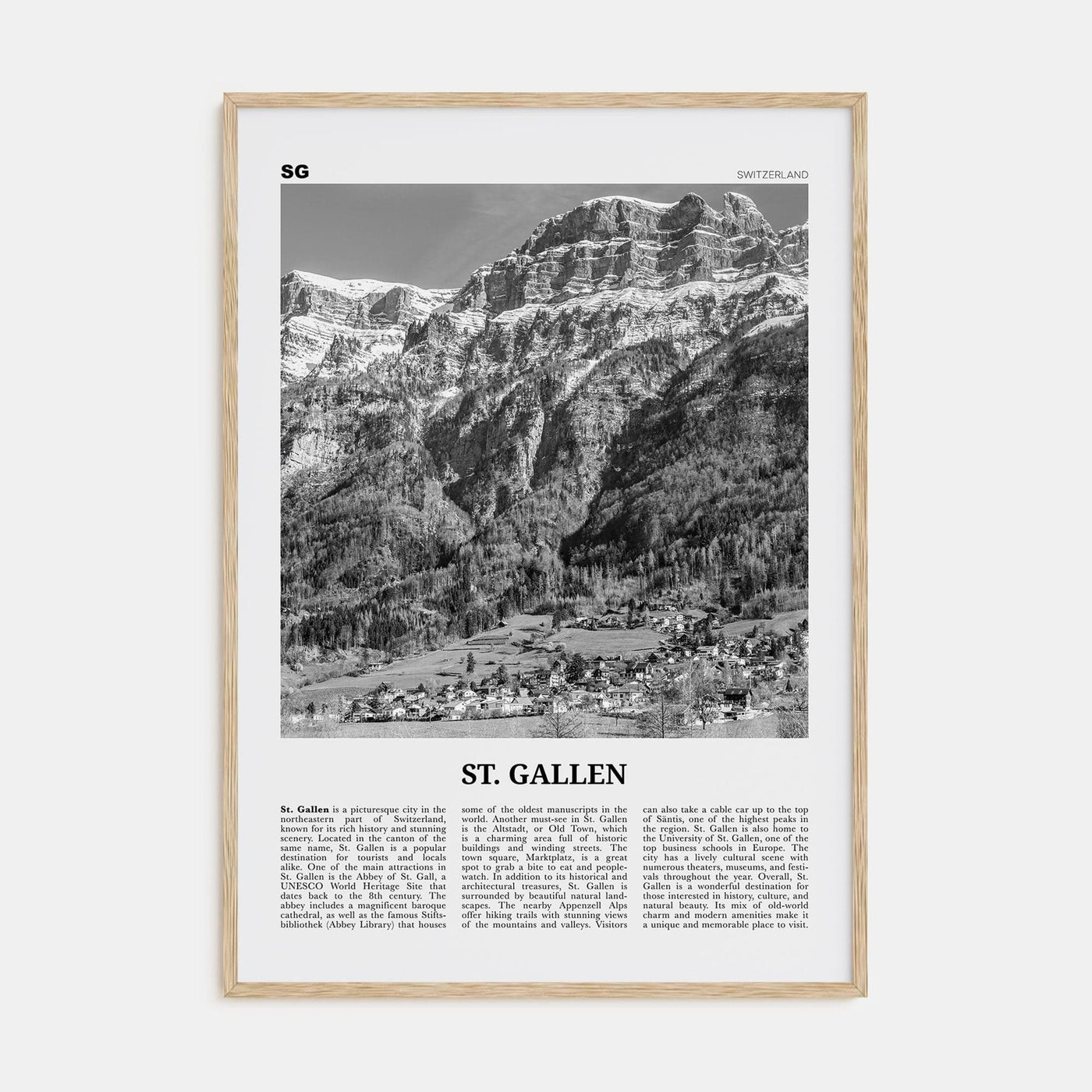 St. Gallen Poster Natural Wood / 8x12 in Nbourhood Travel B&W Poster