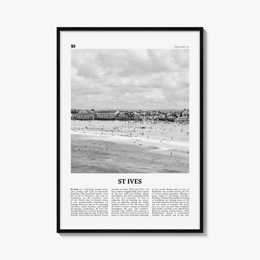St. Ives black & white newspaper poster of United Kingdom – vertical wall art, unframed print shown in interior mockup