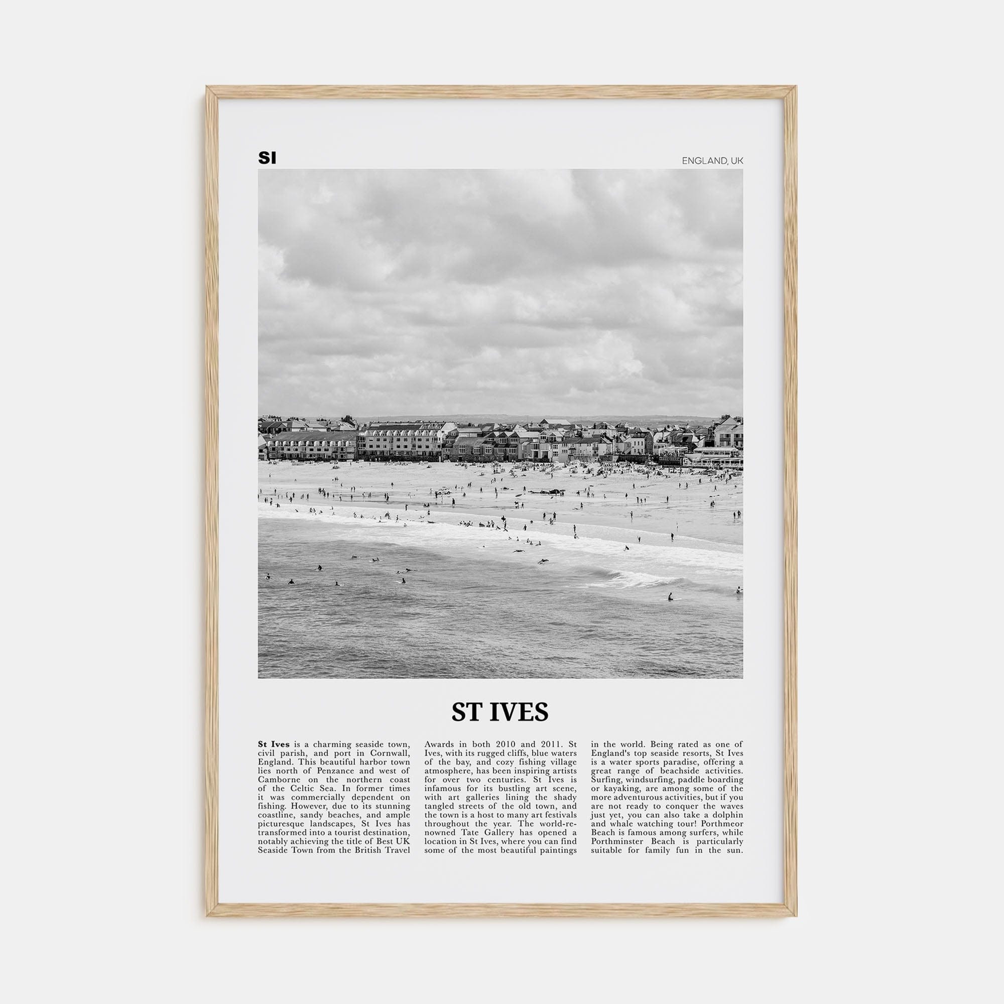 St. Ives Poster Natural Wood / 8x12 in Nbourhood Travel B&W Poster