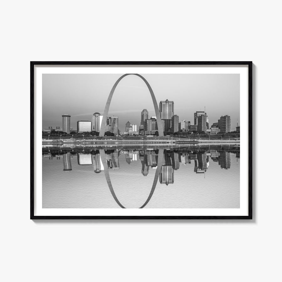 St. Louis black & white photo poster of Missouri, USA – horizontal wall art, unframed print shown in interior mockup