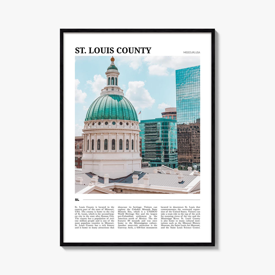 St. Louis County colorful travel poster of Missouri, USA – vertical wall art, unframed print shown in interior mockup