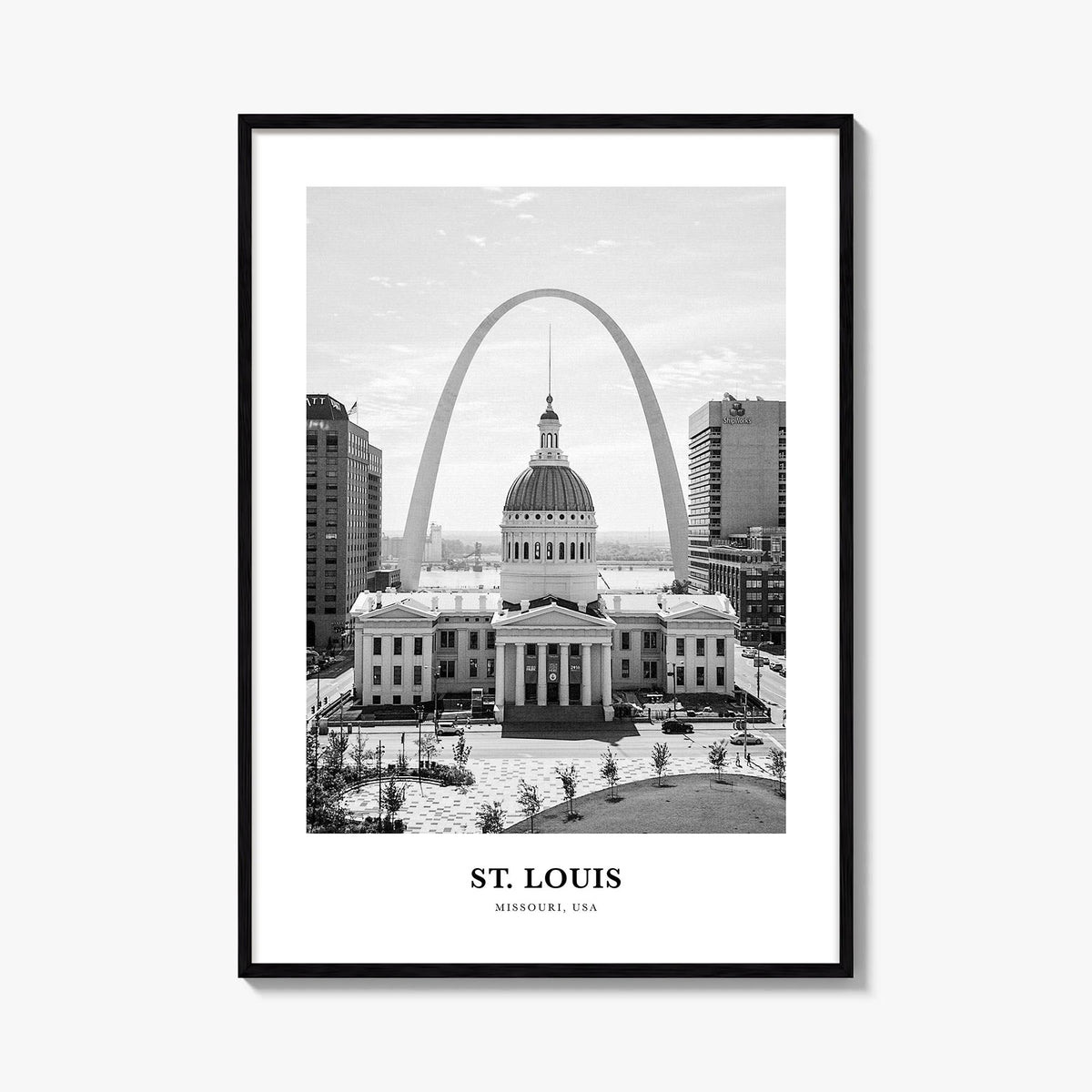 St. Louis no. 1 black & white classic poster of Missouri, USA – vertical wall art, unframed print shown in interior mockup