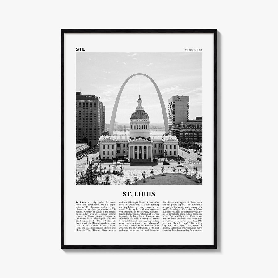 St. Louis no. 1 black & white newspaper poster of Missouri, USA – vertical wall art, unframed print shown in interior mockup