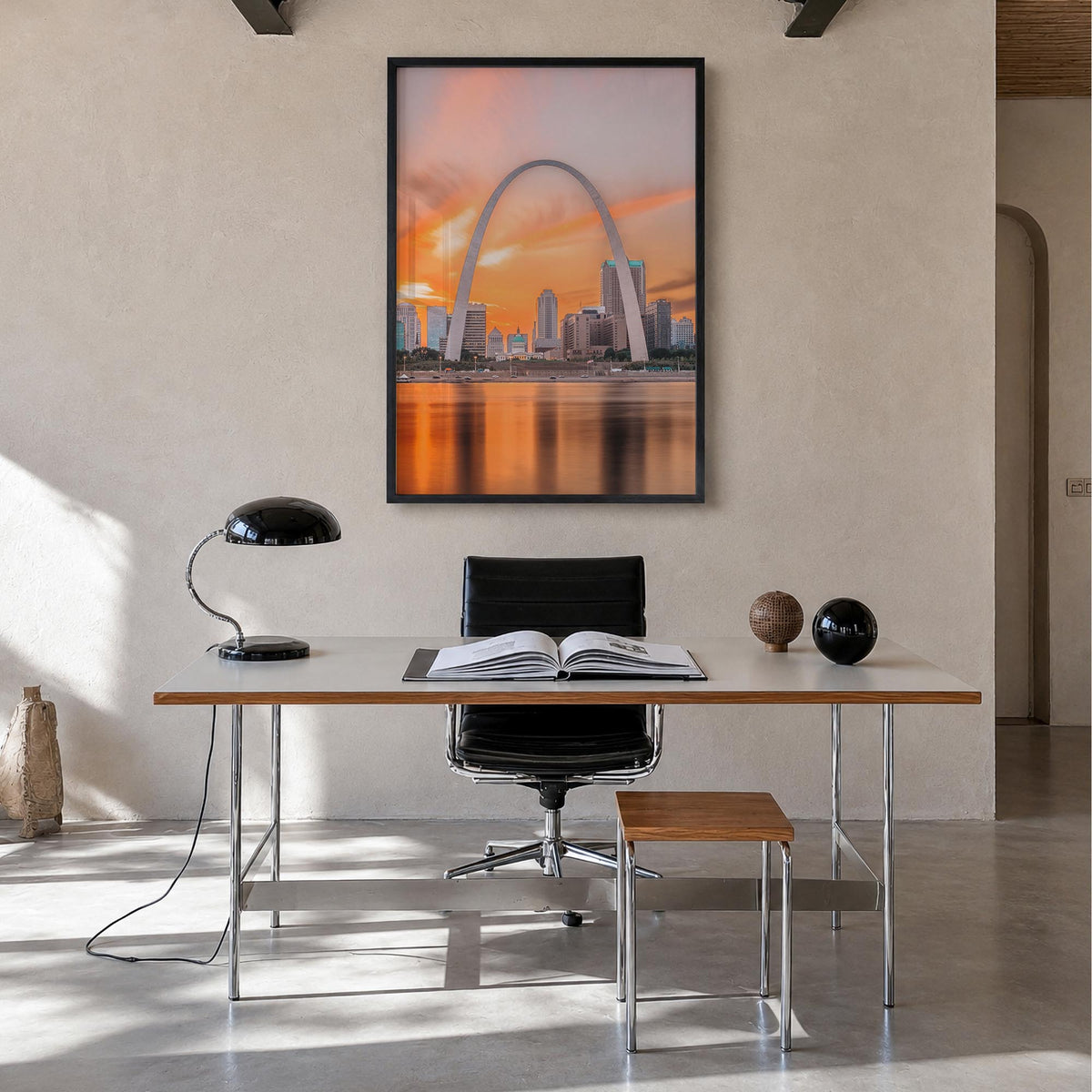 St. Louis no. 1 colorful photo poster of Missouri, USA – vertical wall art in black wood frame, hanging on wall