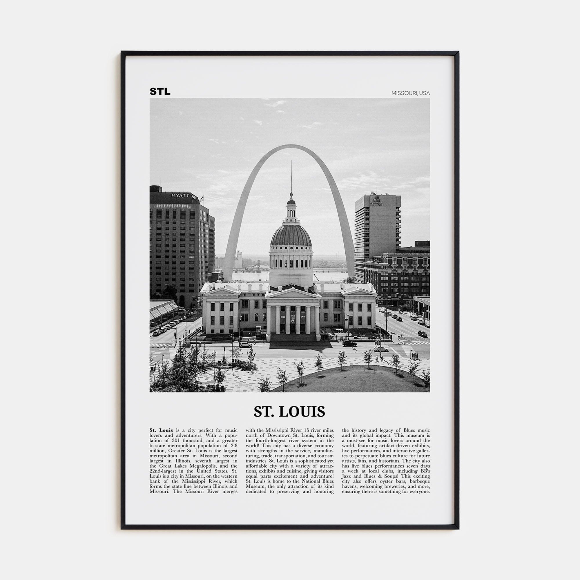 St. Louis No 1 Poster Black Metal / 8x12 in Nbourhood Travel B&W Poster