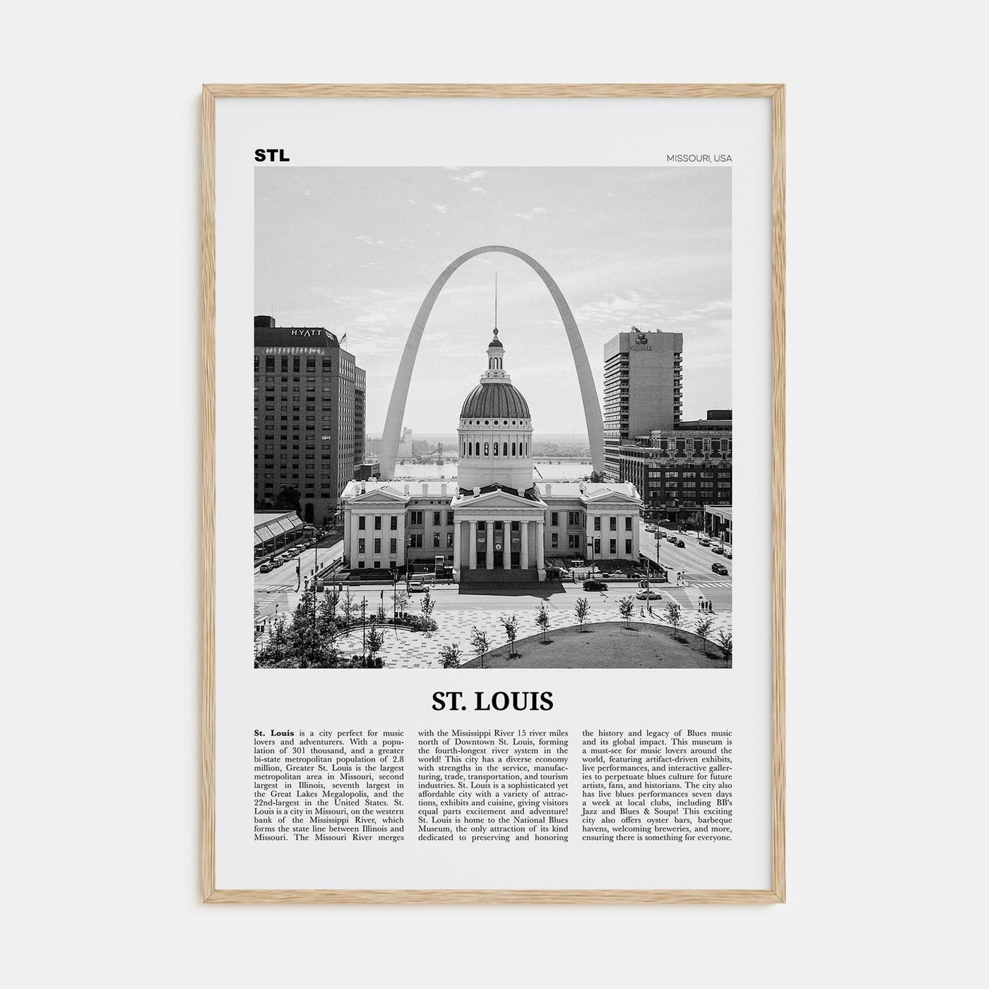 St. Louis No 1 Poster Natural Wood / 8x12 in Nbourhood Travel B&W Poster