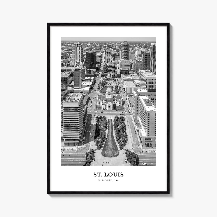 St. Louis no. 2 black & white classic poster of Missouri, USA – vertical wall art, unframed print shown in interior mockup