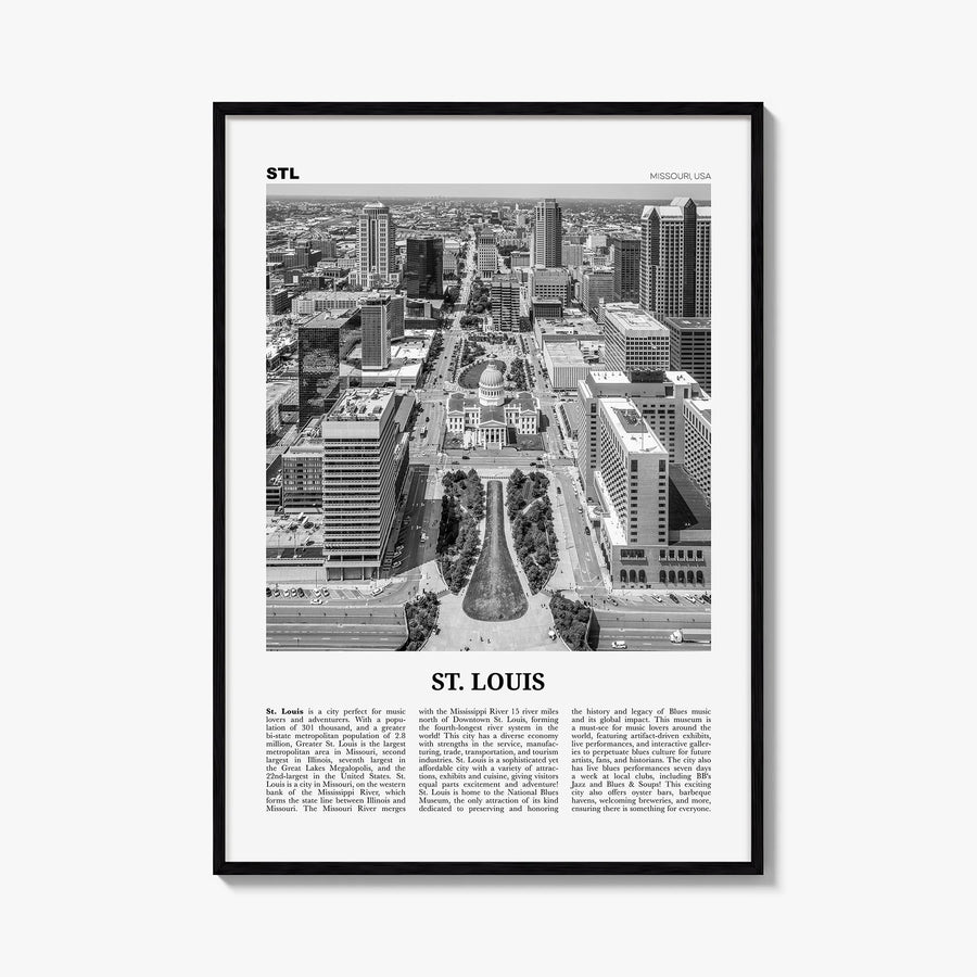 St. Louis no. 2 black & white newspaper poster of Missouri, USA – vertical wall art, unframed print shown in interior mockup