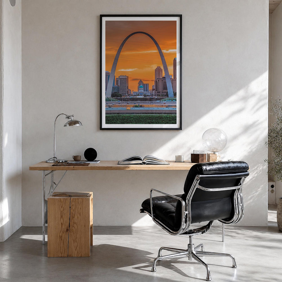 St. Louis no. 2 colorful photo poster of Missouri, USA – vertical wall art in black wood frame with white border, hanging on 
