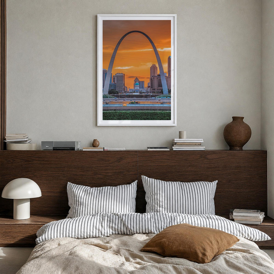 St. Louis no. 2 colorful photo poster of Missouri, USA – vertical wall art in white wood frame with white border, hanging on 